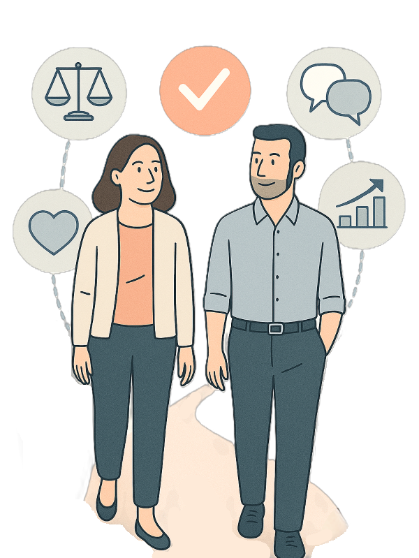 Un hombre y una mujer caminando con sensación de bienestar.